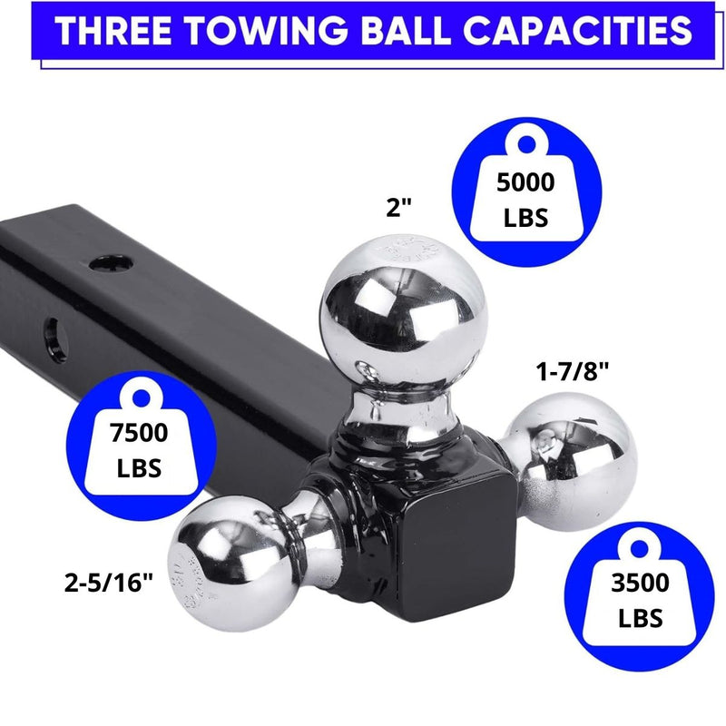 Enganche Triple para Remolque con Bolas de 1-7/8", 2" y 2-5/16. Acoplador para trailer. Soporta hasta 7500 lbs.
