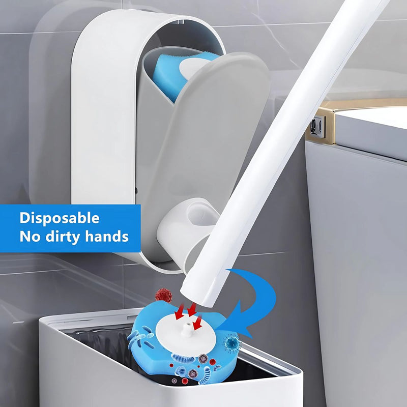 Cepillo de Inodoro con Cabezales Desechables y base de Pared. Incluye 8 Cabezales de repuesto. Limpieza de servicio retrete.