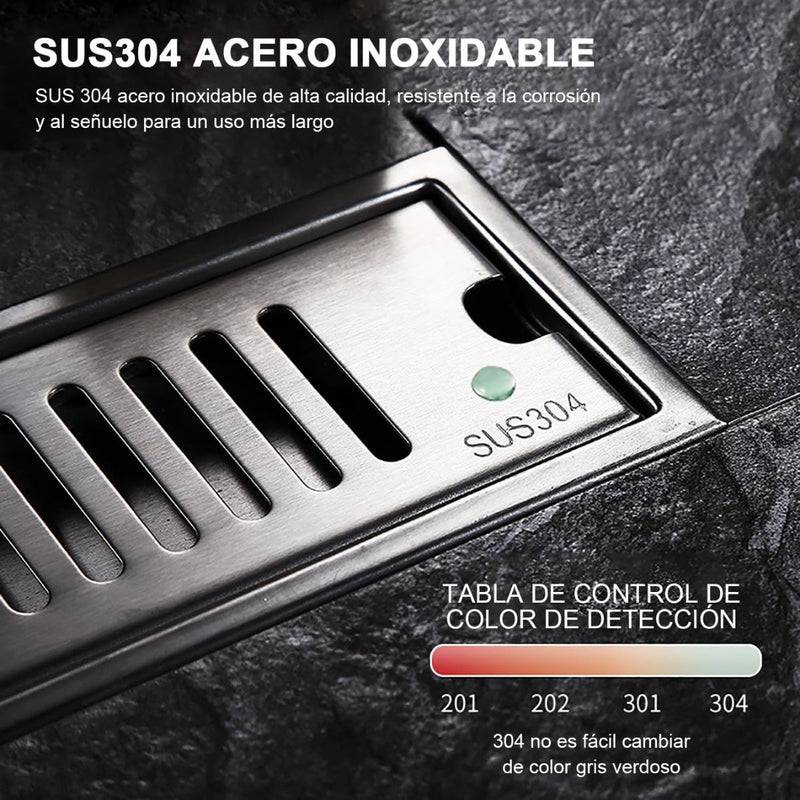 Drenaje Lineal De Piso 80Cm. Rejilla Rectangular. Desagüe Para Baño. Acero inoxidable.
