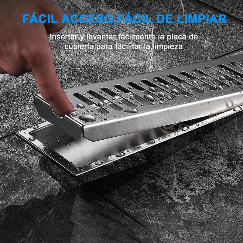 Drenaje Lineal De Piso 80Cm con salida lateral. Rejilla Rectangular. Desagüe Para Baño. Acero inoxidable.