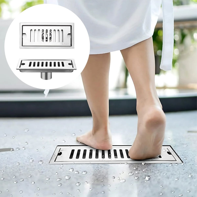 Drenaje Lineal De Piso 20 Cm. Rejilla Rectangular. Desagüe Para Baño. Acero inoxidable.