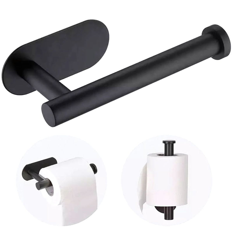 Portarrollos de Papel Higiénico en Acero Inoxidable. Montaje Autoadhesivo. Color negro.