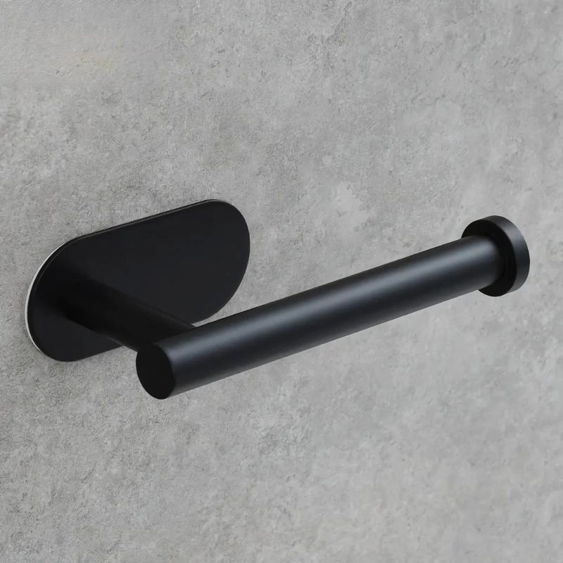 Portarrollos de Papel Higiénico en Acero Inoxidable. Montaje Autoadhesivo. Color negro.