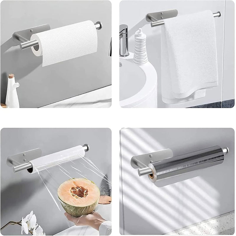 Soporte para Paños y Rollos de papel toalla cocina de Acero Inoxidable. Adhesivo para cocina o baño.