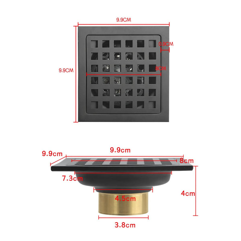 Drenaje Cuadrado 4" Para Ducha, Desagüe De Piso De Acero Inoxidable color Negro. 10x10 cm
