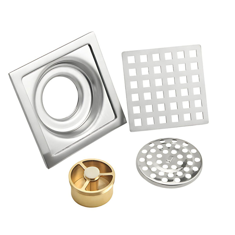 Drenaje Cuadrado 4" Para Ducha, Desagüe De Piso De Acero Inoxidable. 10x10 cm