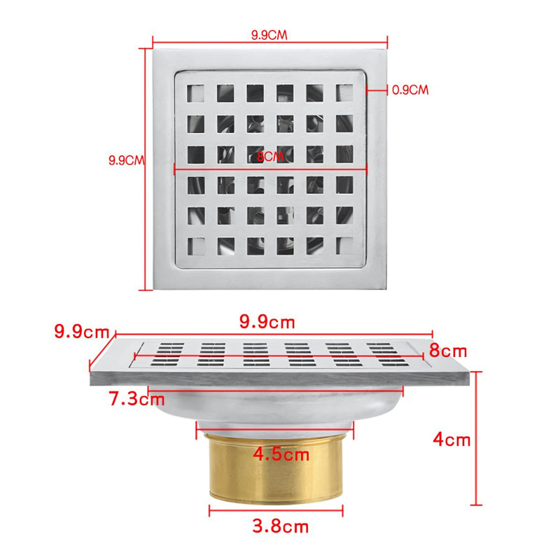 Drenaje Cuadrado 4" Para Ducha, Desagüe De Piso De Acero Inoxidable. 10x10 cm
