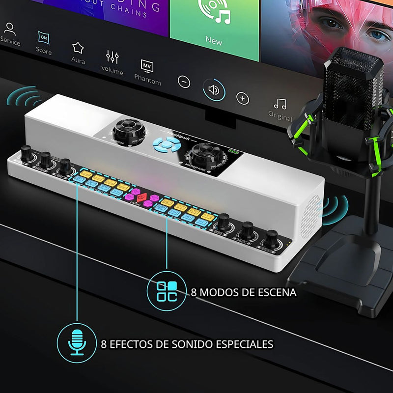 Consola de Audio con Micrófonos Inalámbricos. Mezcladora de Sonido Portátil con Efectos y Micrófonos. Karaoke en casa.