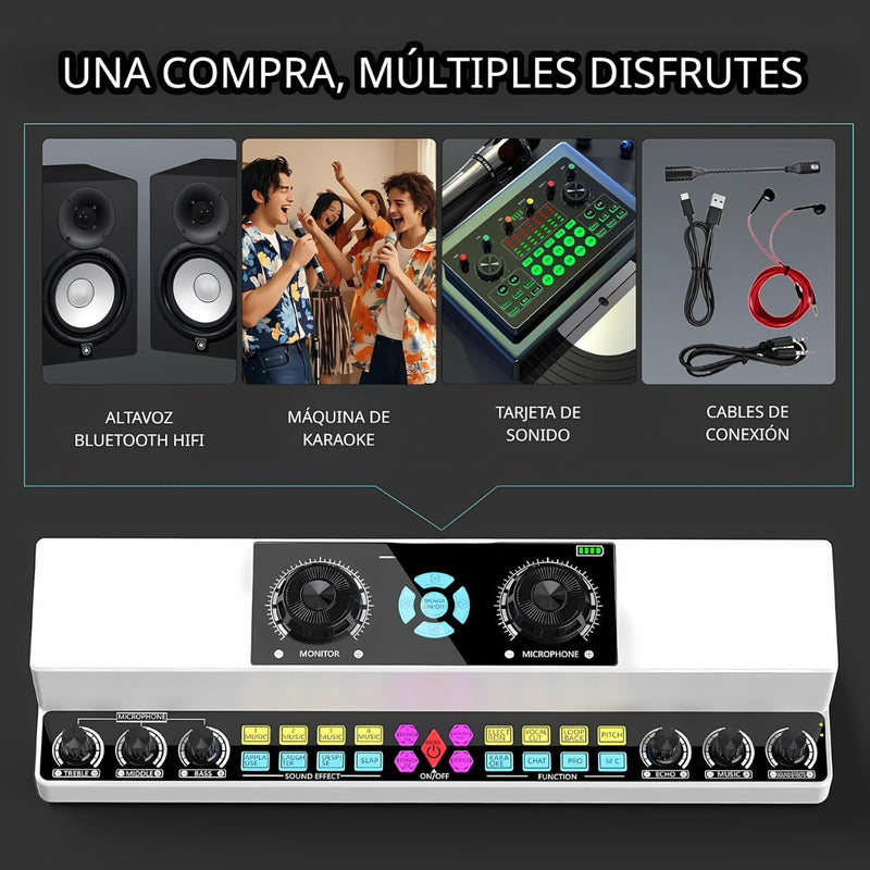 Consola de Audio con Micrófonos Inalámbricos. Mezcladora de Sonido Portátil con Efectos y Micrófonos. Karaoke en casa.