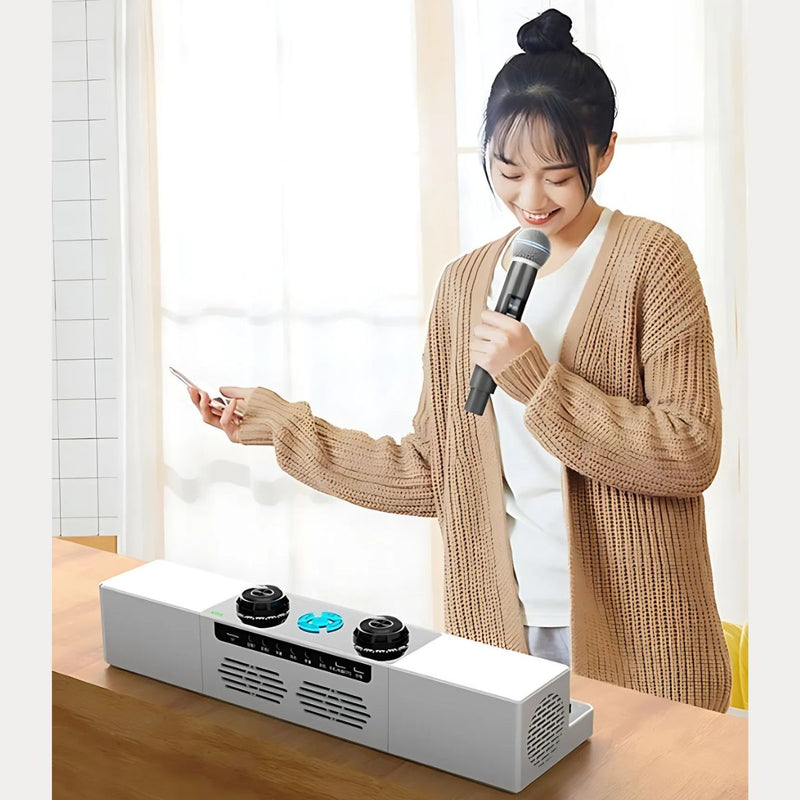 Consola de Audio con Micrófonos Inalámbricos. Mezcladora de Sonido Portátil con Efectos y Micrófonos. Karaoke en casa.