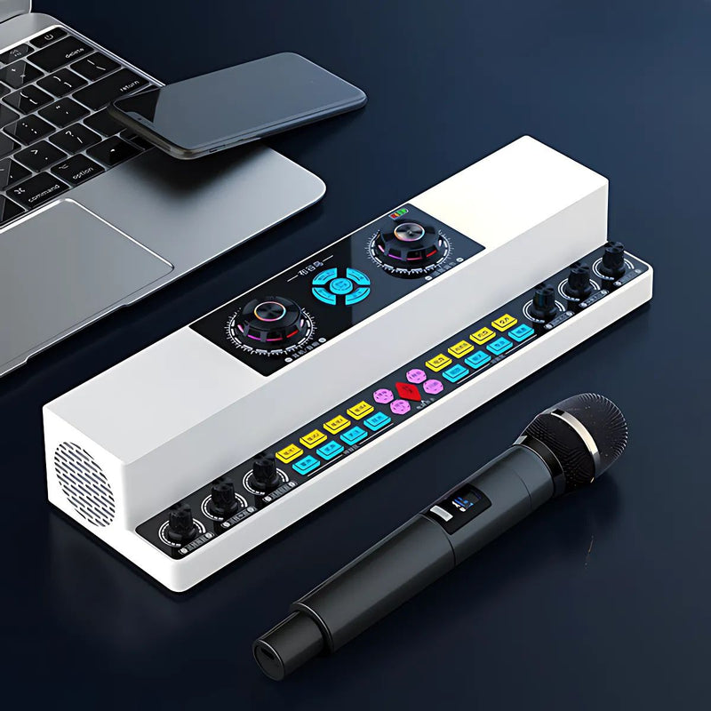 Consola de Audio con Micrófonos Inalámbricos. Mezcladora de Sonido Portátil con Efectos y Micrófonos. Karaoke en casa.