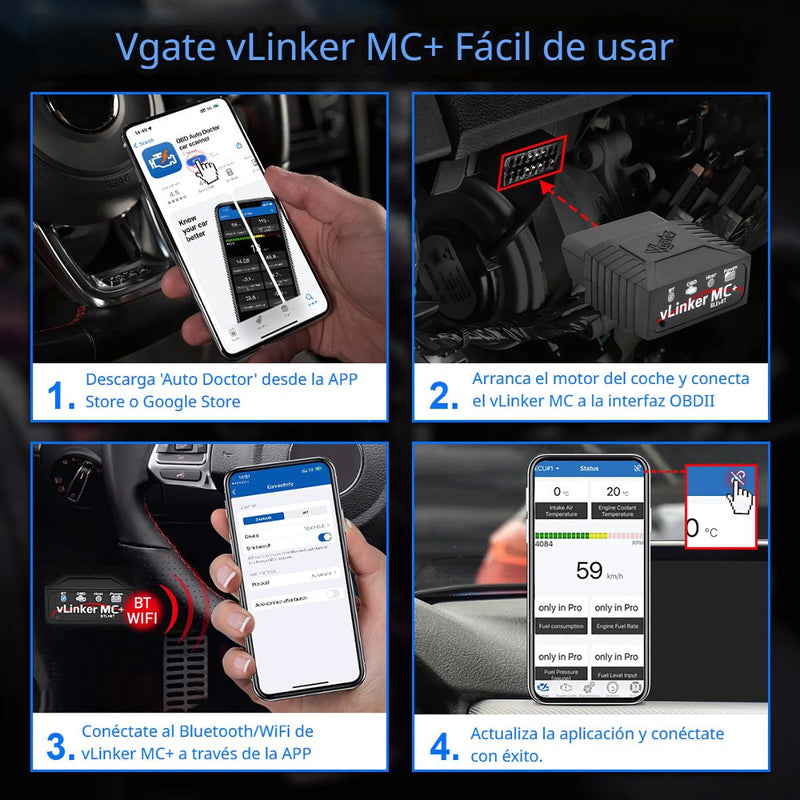 Escáner OBD2 Bluetooth/WiFi para Autos 12V. Lector de Códigos de Fallas Compatible con ELM327/ELM329. Diagnóstico automotriz.
