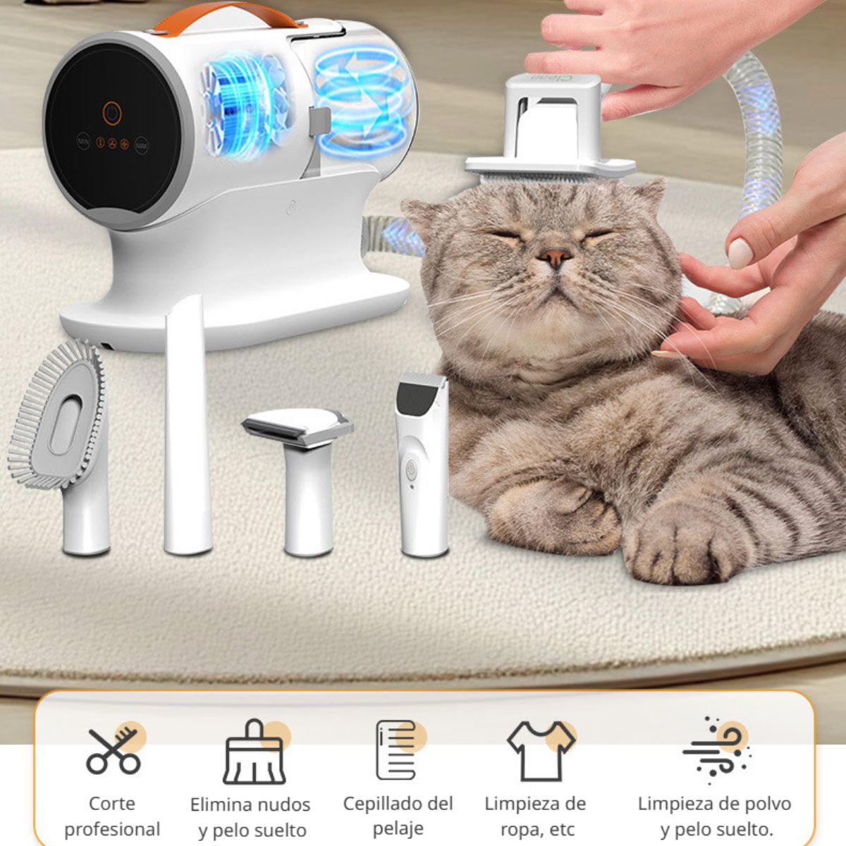 Aspiradora cortadora de pelo para Perros y Gatos. Cortadora Eléctrica 5 en 1 para Mascotas – Profesional, Silenciosa y Multifuncional.