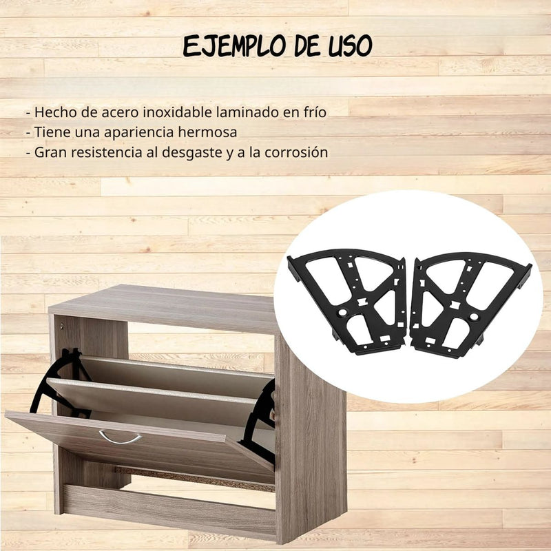 Bisagras Abatibles Metálicas para Zapateras (Par). Kit de Soporte Metálico. Color negro.