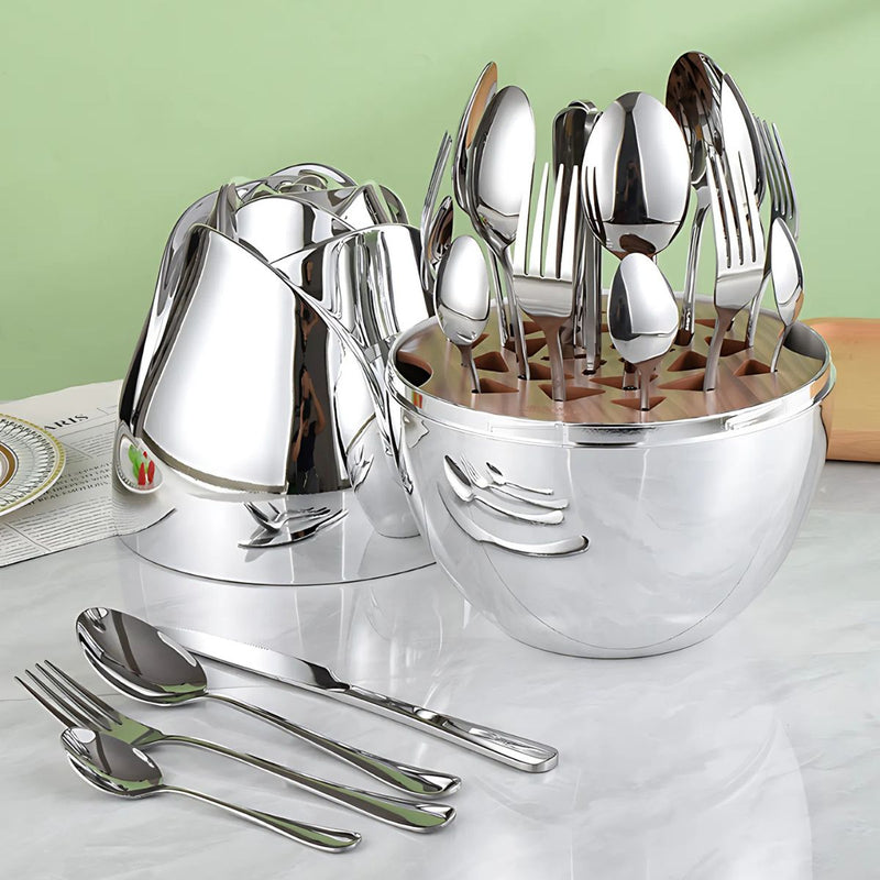Cubiertos de Acero Inoxidable. Set de 24 piezas. Con Estuche Decorativo en Forma de Huevo.