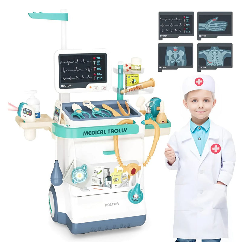 Juguete de Carrito de Médico Infantil con Sonido y Luz. Juego de Doctor Completo con Accesorios. (Set de 26 piezas)