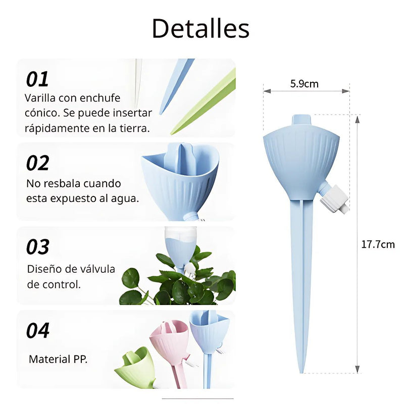 Goteador de Agua para plantas. Riego por Goteo Ajustable para plantas en macetas. Autorriego.