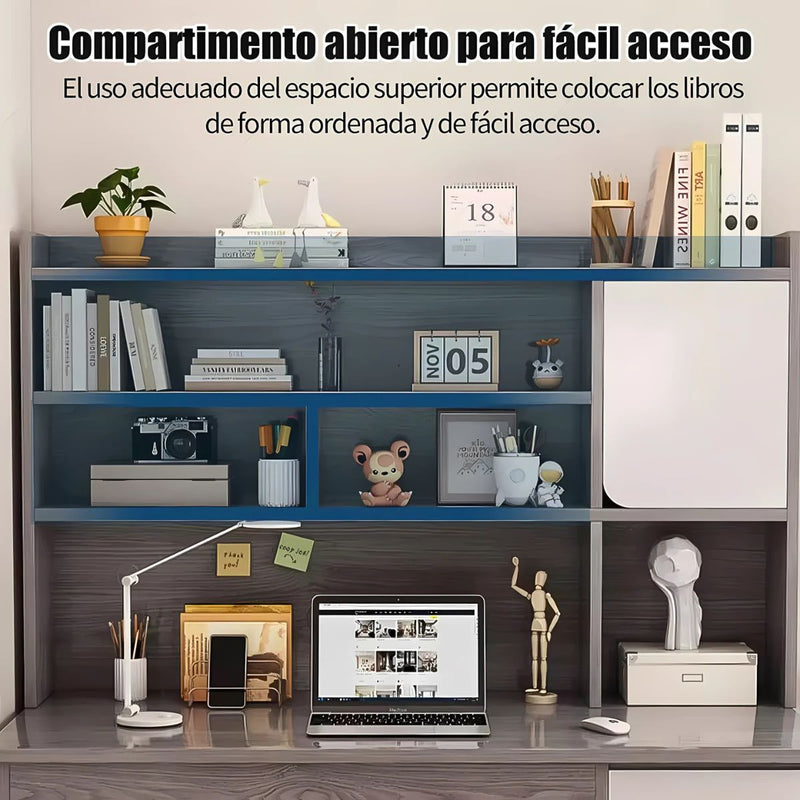 Escritorio con Estantería y Cajones 120x45x164cm. Mueble Multifuncional para Oficina o Dormitorio.