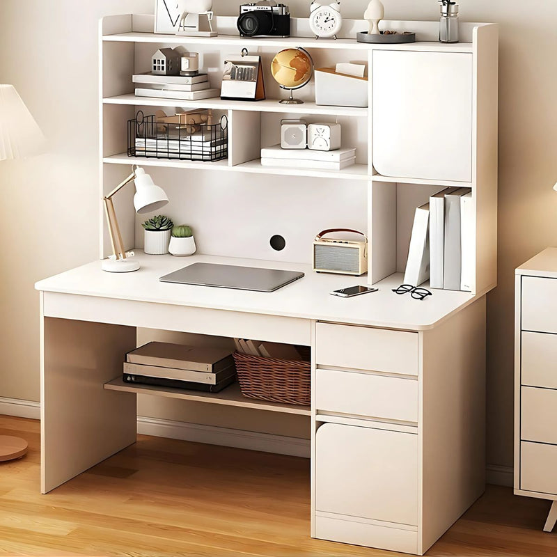 Escritorio con Estantería y Cajones 120x45x164cm. Mueble Multifuncional para Oficina o Dormitorio. Color blanco.