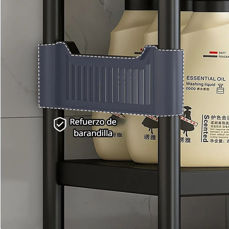 Estante Organizador Con Ruedas De 5 Niveles. Color Negro 160x80x40cm. Anaquel Multiusos Con Repisas Ajustables y Barandillas Removibles.