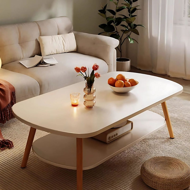 Mesa de Centro Moderna con Repisa Inferior 100x50x42cm. Esquinas Redondeadas. Color blanco.