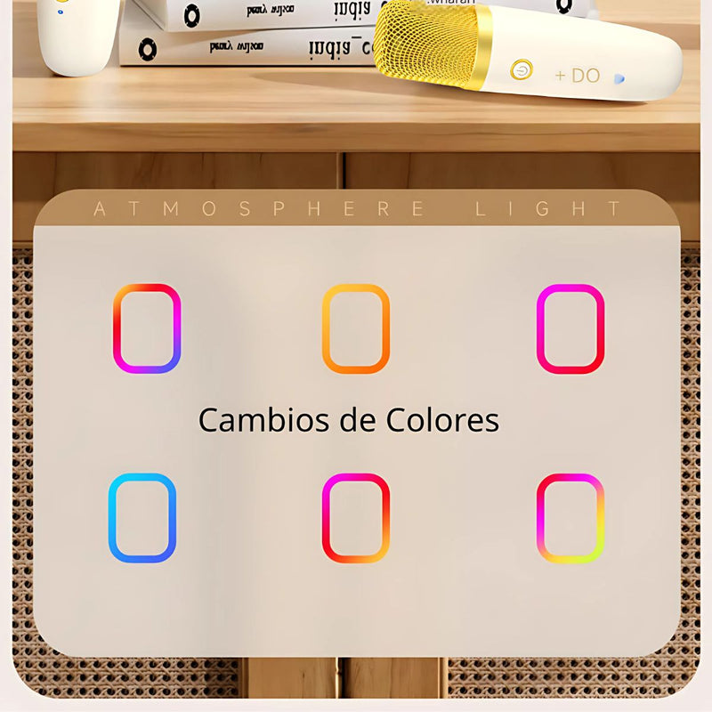 Karaoke Portátil con Micrófonos Inalámbricos y Luces LED. Bocina Parlante Bluetooth. Duración de Batería de 6 a 8 Horas.