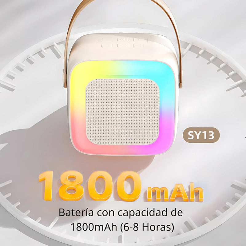 Karaoke Portátil con Micrófonos Inalámbricos y Luces LED. Bocina Parlante Bluetooth. Duración de Batería de 6 a 8 Horas.