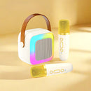 Karaoke Portátil con Micrófonos Inalámbricos y Luces LED. Bocina Parlante Bluetooth. Duración de Batería de 6 a 8 Horas.