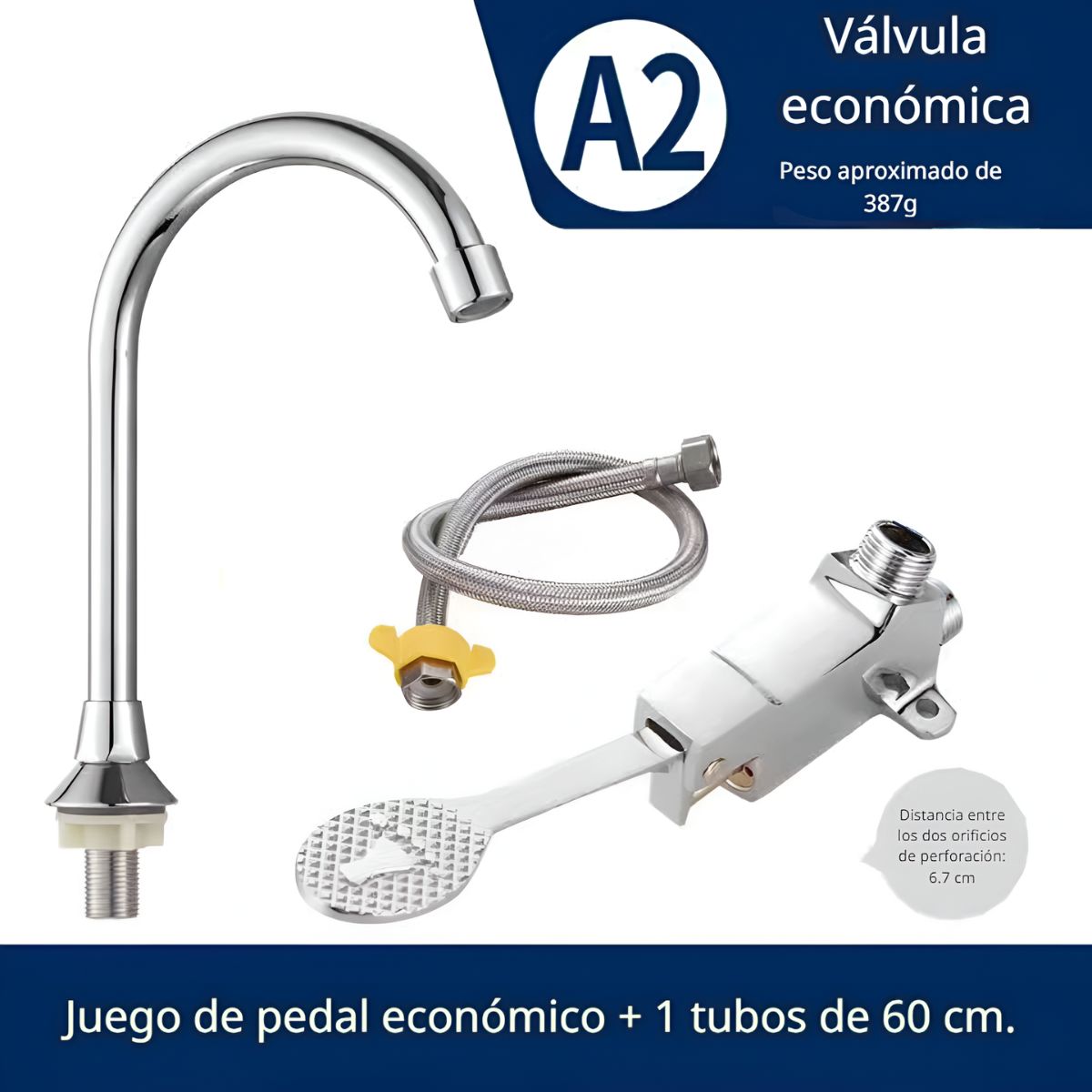 Set de grifo y pedal de pie de acero inoxidable. Kit de llave de control de pedal sin contacto.