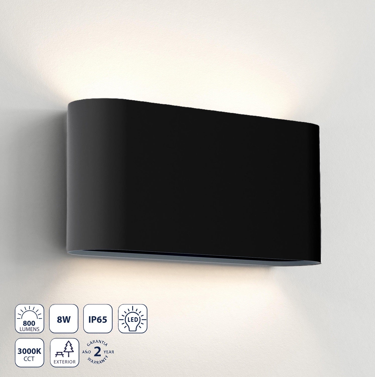 Lámpara de Pared Exterior Negra LED 12W 3000K ,1200lm, IP65, Iluminación Eficiente para Exteriores. Luminaria