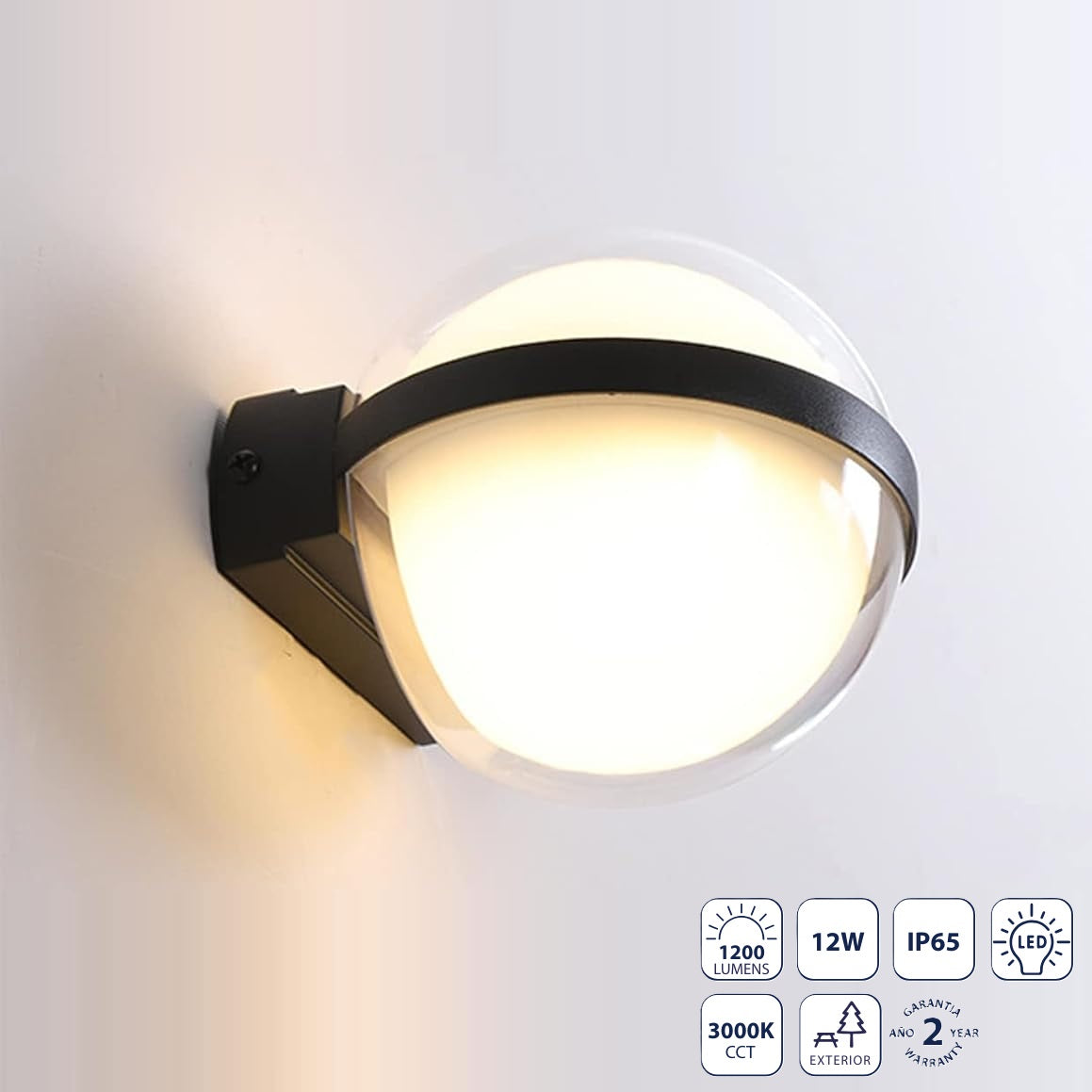 Lámpara de Pared Exterior Negra LED 12W 1200lm 3000K - Eficiencia Energética. Luminaria.