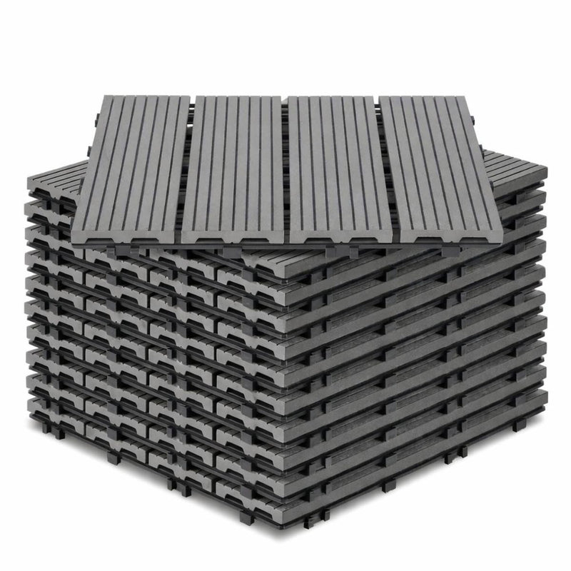Baldosas Deck WPC 30x30 cm Pack 8 Piezas. Piso Exterior Madera Plástico PP Resistente al Agua y UV. Sistema Encaje Fácil. Uso Jardín Terraza Patio Color Gris Oscuro
