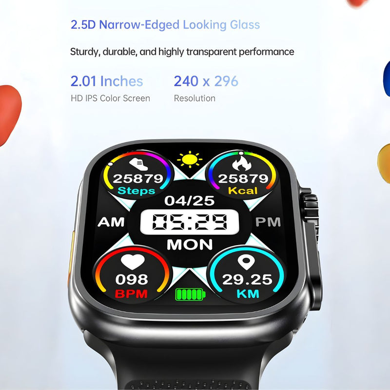 Smartwatch Deportivo 49mm con Llamadas Bluetooth. Reloj Inteligente con Pantalla 2.01”, NFC y Monitoreo de Salud. Resistente IP65.