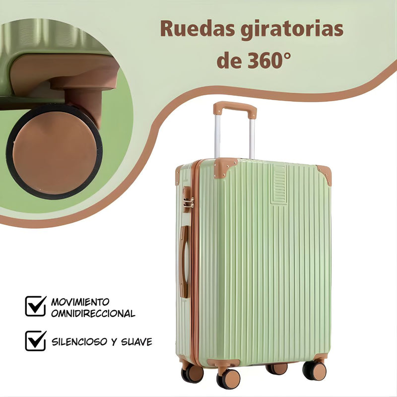 Maleta de Viaje 24" Rígida con Candado de Combinación Integrado. Incluye Puerto USB, Porta Vaso y Ruedas 360°.