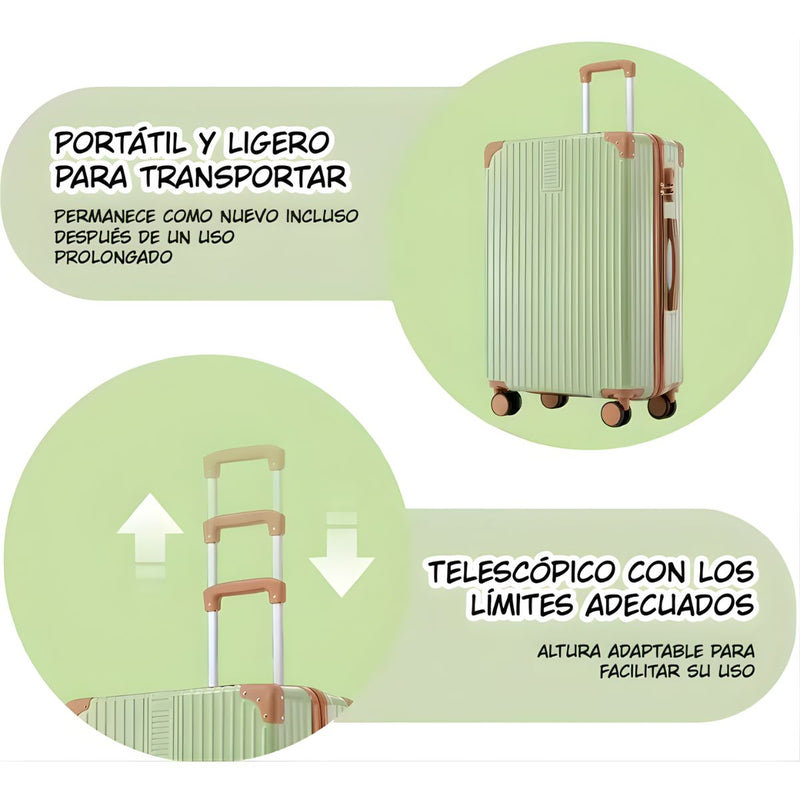 Maleta de Viaje 20" Rígida con Candado de Combinación Integrado. Incluye Puerto USB, Porta Vaso y Ruedas 360°.