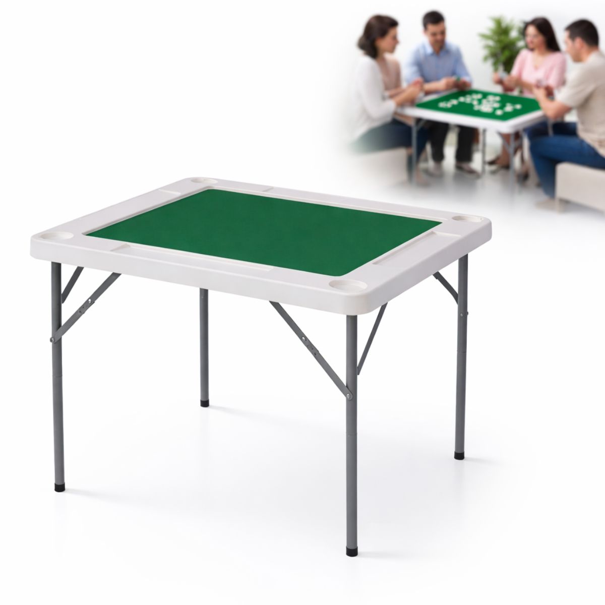 Mesa de Dominó Plegable con Superficie Antideslizante Verde. Mesa de Juego Portátil con Patas Metálicas Para Cartas y Juegos de Mesa. (88x88x74cm)
