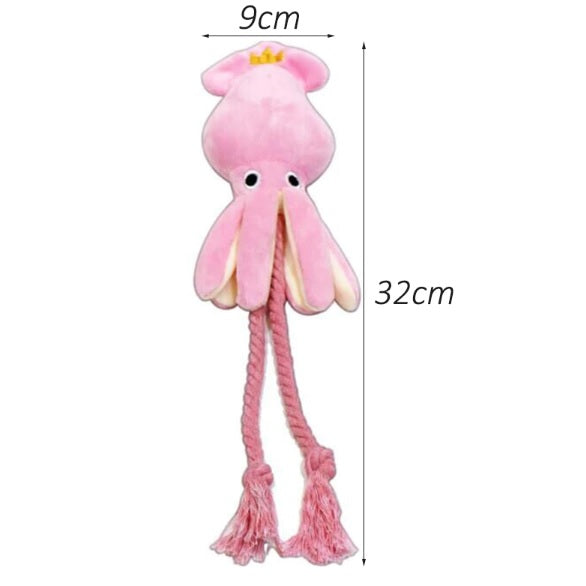 Juguete de morder para perro. Peluche de Calamar. Tamaño 32 x 9cm.