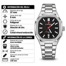 Naviforce Reloj de Cuarzo Color Negro y plateado con correa de Acero Inoxidable con Pantalla de Vidrio, Movimiento Japonés y Calendario.