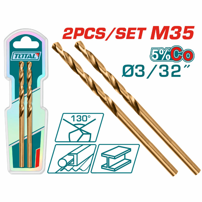 Brocas de Cobalto M35 HSS Para Metal 1/16". Set de 2 piezas.