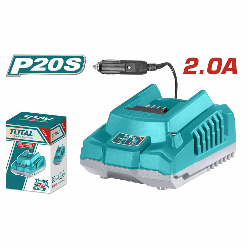 Cargador 20V para baterías. Entrada 12-24V DC. Salida 2A.