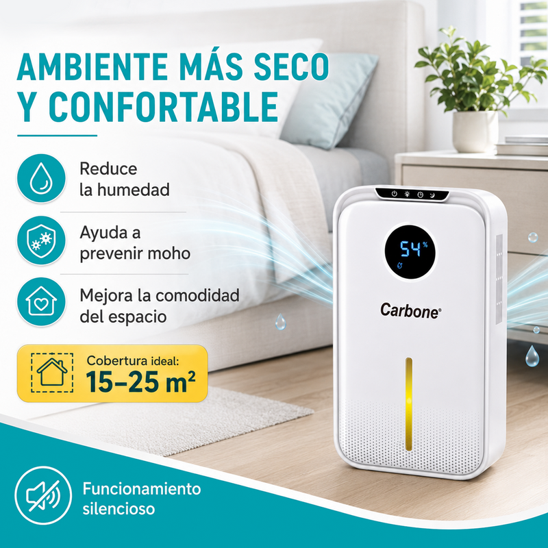 Deshumidificador Eléctrico 350ml/Día Para Áreas De 15–25M² Con Pantalla Táctil, Depósito De 2.5L y Temporizador 40W.