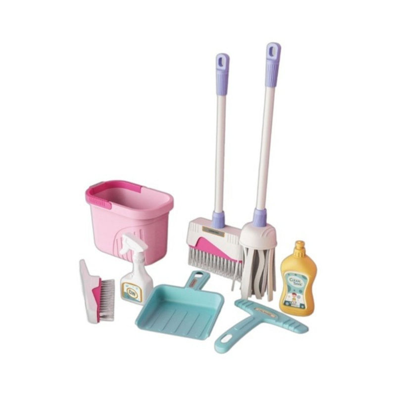 Juguete Juego De Herramientas De Limpieza Infantil. (Set de 8 piezas). Color Rosado.