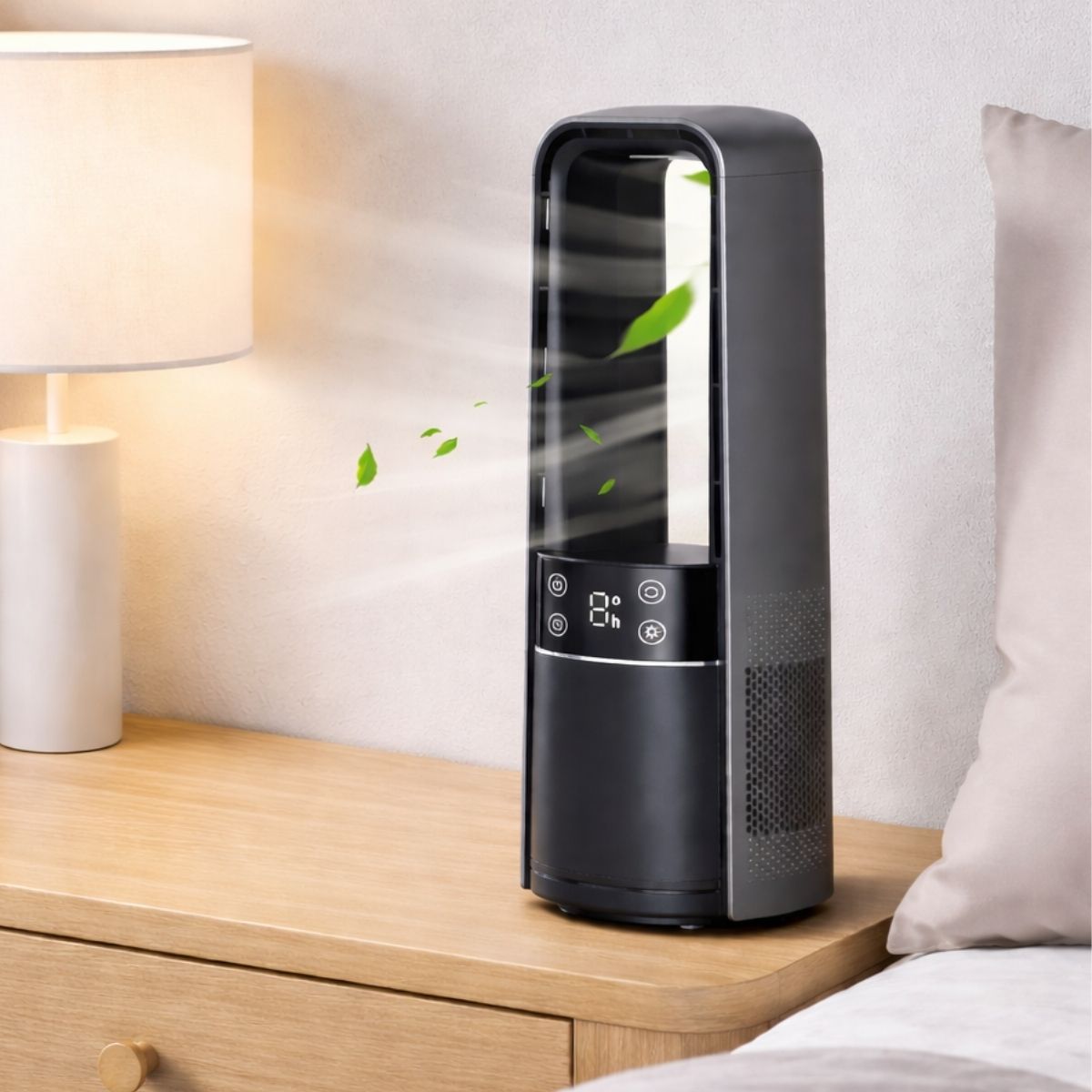 Abanico De Escritorio De 9 Velocidades Y Temporizador.  Ventilador Sin Aspas Y Luz Led. Color Gris Oscuro.