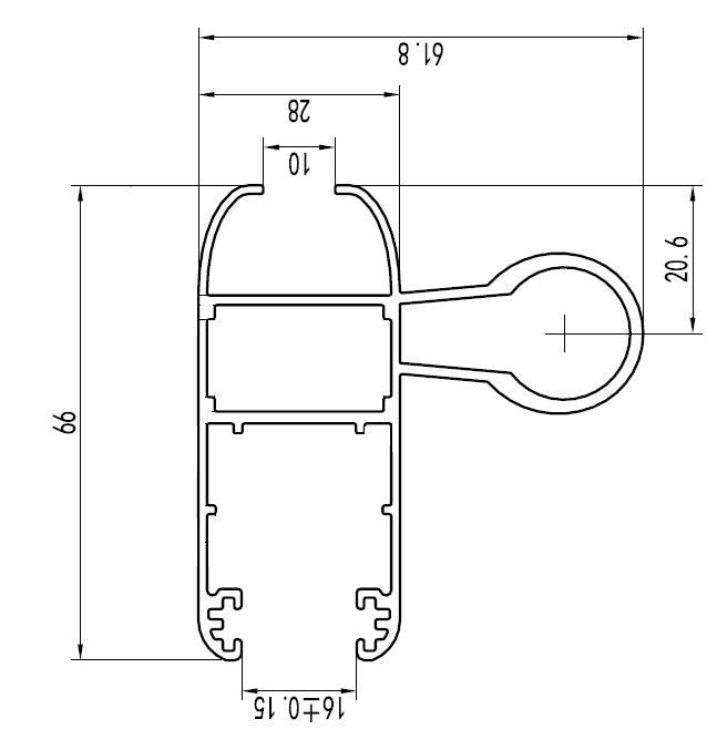 Perfil Liviano Hoja Perimetral de 28x66 HV 10 mm con Refuerzo. Espesor 1.2 mm. Largo 5.85 mts.