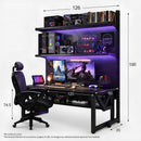 Mesa Escritorio Gamer 120x60cm con Panel Pegboard Metálico, Repisas Ajustables y Soporte Monitor VESA 100x100mm. Mesa Gaming Full Setup Negra (No Incluye Monitor)