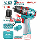Drill Taladro Inalámbrico 66N.m 16V Función De Impacto. Motor Sin Escobillas. Con 2 Baterías, Cargador Y Accesorios.