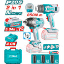 Combo Total Inalámbrico 20V: Llave de impacto 1/2" 850N.m y Pistola de calor 30 ~ 550 °C. Incluye accesorios, baterías y cargador.