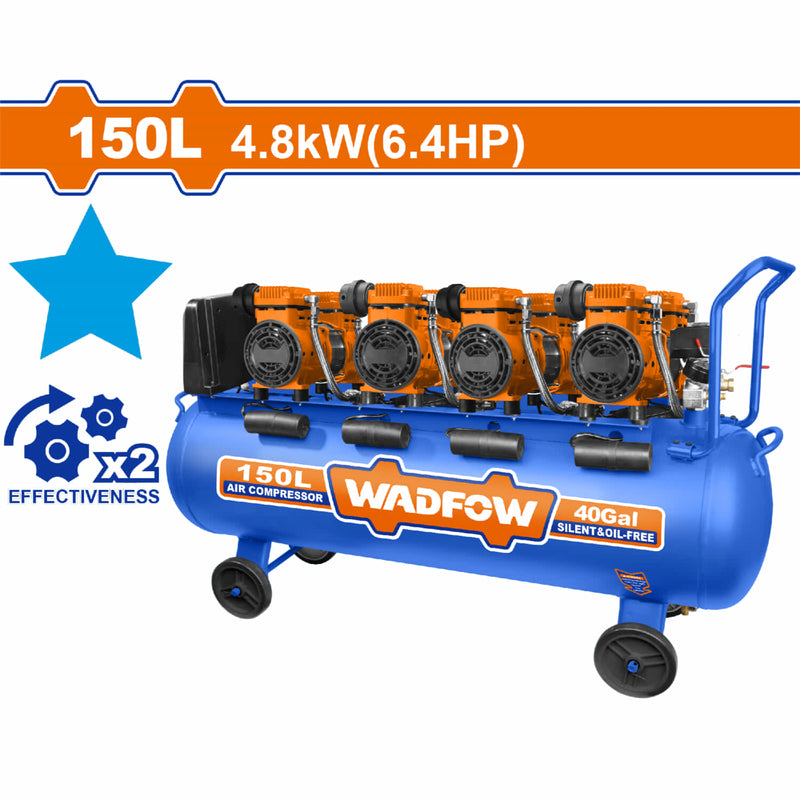 Compresor de Aire 150L (39.6Gal) 1200W (3.2HP) 110V Sin Aceite 8Bar 75dB Motor Aluminio 3400rpm