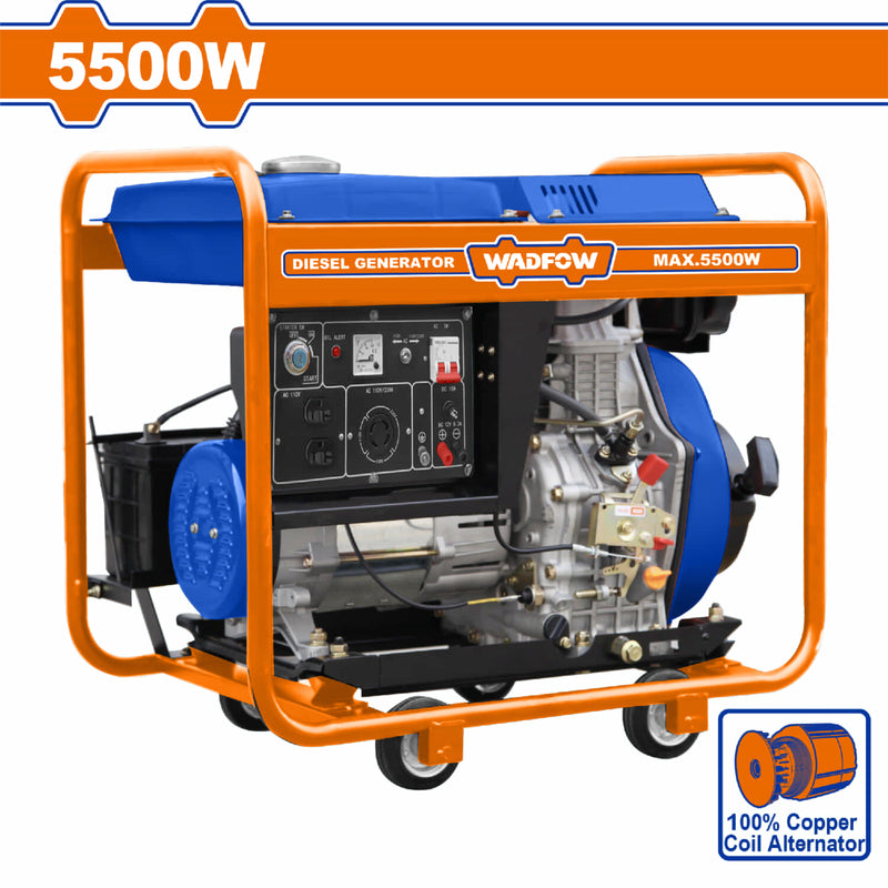 Generador Diésel 5500W 9HP 110-220V 60Hz Arranque Eléctrico 15L Enfriado por Aire Bobina Cobre. Planta Generadora