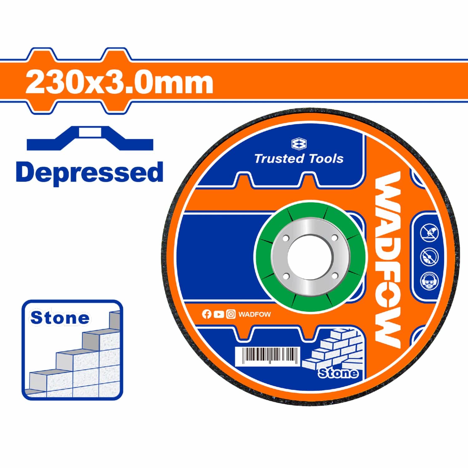 Disco de corte para piedra de 230 mm (9") x 3,0 mm (1/8") x 22,2 mm (7/8") Centro Hundido.